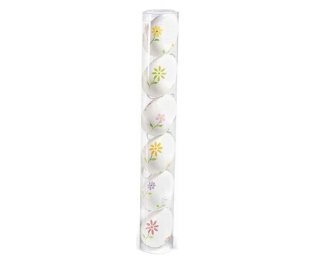 Комплект 6 Яйца декоративни Пластмаса висящи Бяло цветя
