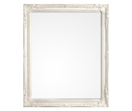 Okrasno stensko ogledalo z Miro patiniranim belim lesenim okvirjem 46x3x56 cm