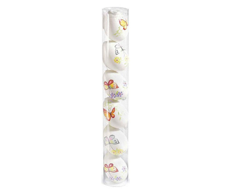 Комплект 6 Яйца декоративни Пластмаса висящи Бяло Многоцветени
