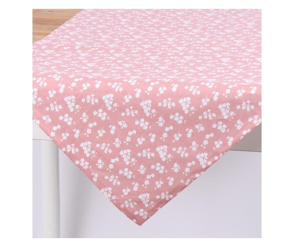 Púdrová ružová bavlnená obrusová kvety 50*160 cm - 2