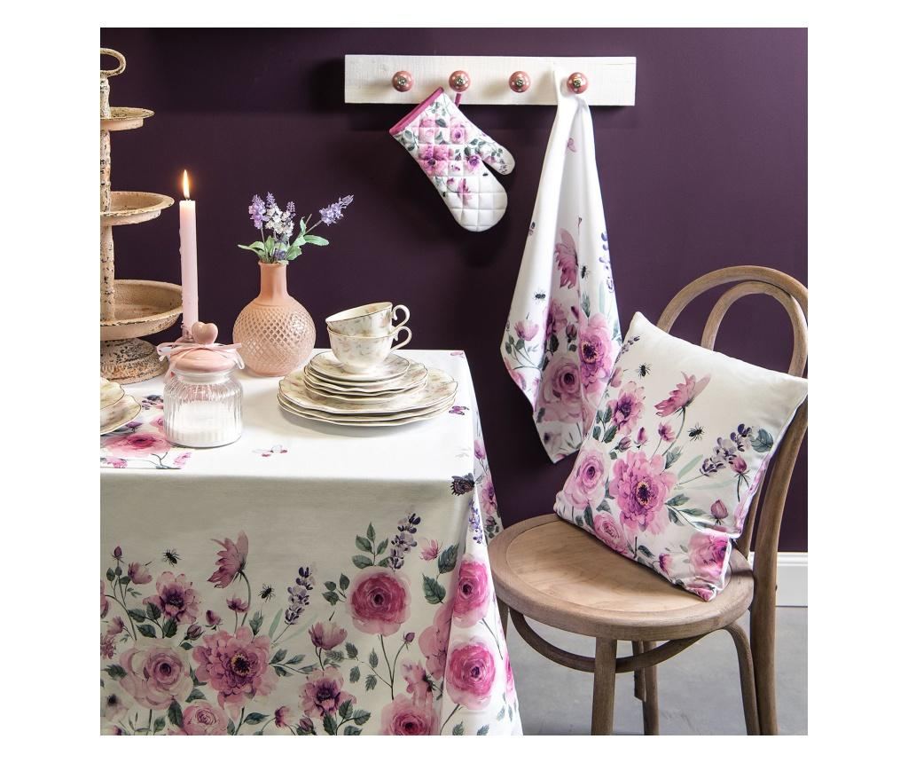 Bílý a růžový bavlněný ubrus s růžemi 150 cm X 150 cm - 2