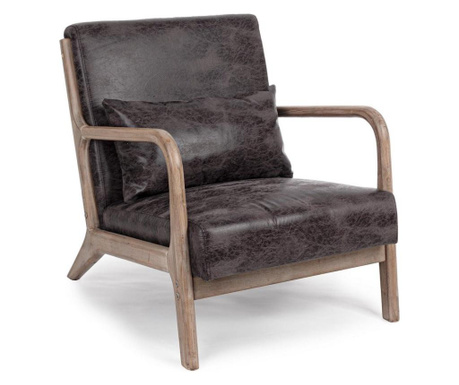 Fotelja presvučena smeđom ekološkom kožom vintage izgleda, drvene noge Ancilla 66 cm x 85 cm x 74 h