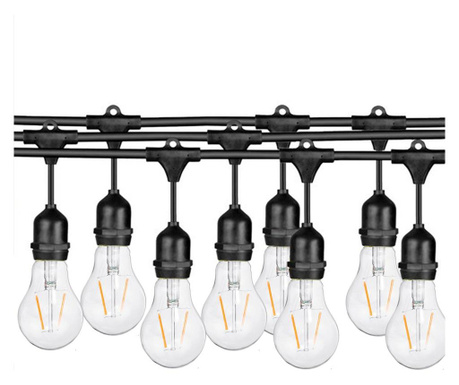 Ghirlanda luminoasa cu Pendul 10 m. cu 10 becuri A60 2W LED E27 interconectabila Luminiterasa, PVC, Cablu Negru