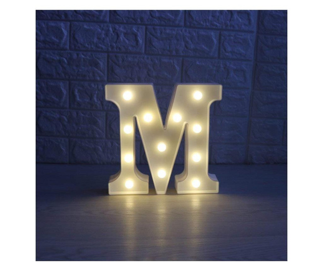 Litera volumetrica M luminoasa LED din plastic cu baterii