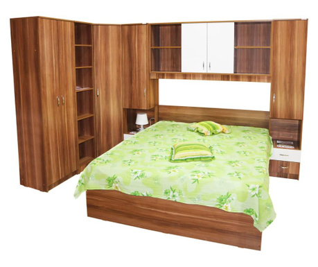 Set Dormitor Nora pe colt cu pat 160x200 cm, Prun / Alb