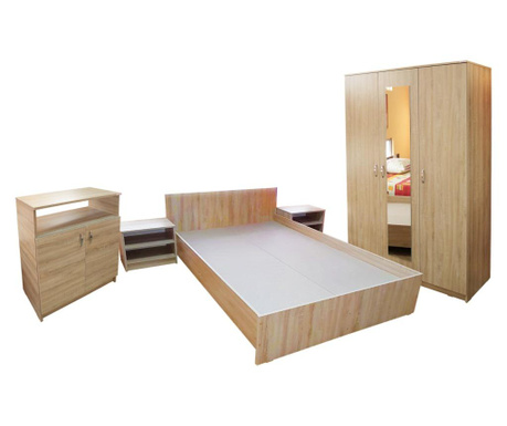 Set Dormitor Soft Sonoma cu pat pentru saltea 160x200 cm
