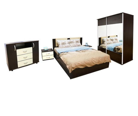 Set Dormitor Laguna cu pat 160x200 cu somiera rabatabila, Wenge/Vanilie
