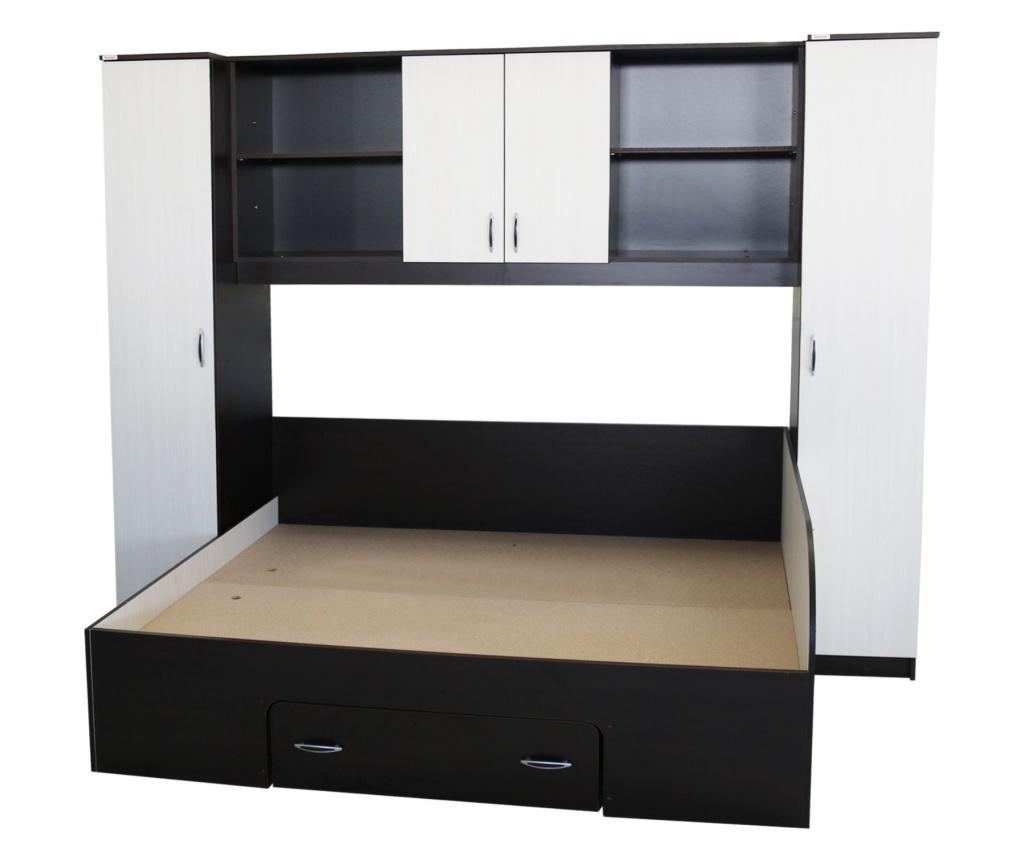 Set Dormitor Mario cu pat cu sertar la perete 140x190 cm, Wenge