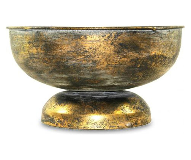 Platou metalic pe picior, auriu antichizat, 14.5x26.5 cm