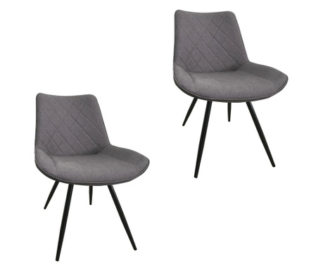 Set 2 scaune dining MORGAN, textil, picioare metalice, gri