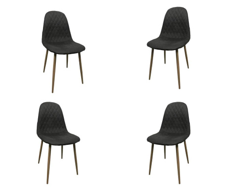 Set 4 scaune dining MINDY, stil scandinav, textil imitatie piele, picioare metalice, gri inchis