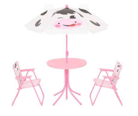 Set masa si 2 scaune pliabile de exterior pentru copii Maison Mex, Cow, otel, roz
