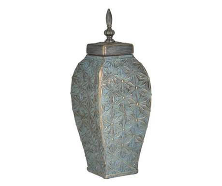 Vaza ceramica cu capac, auriu/verde antichizat, 14x39 cm