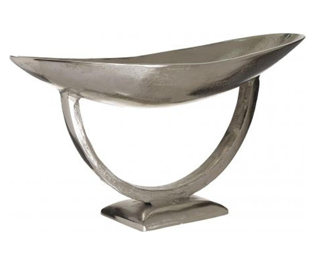 Platou metalic cu picior, argintiu, 51x16x22 cm
