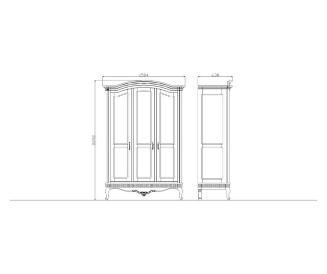 Dressing Stefania Cu 3 Usi, Alb, Lemn Masiv, 150x220x63 Cm 150x220 cm