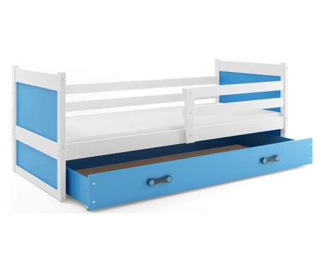 Drveni Dječji Krevet Rico - Bijeli - Plavi -190*80 Cm  190x80x73 cm