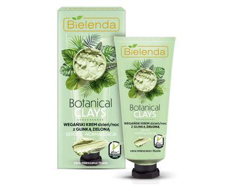 Bielenda BOTANICAL CLAYS Crema Vegana de Fata cu Argila Verde Zi/Noapte  50 ml