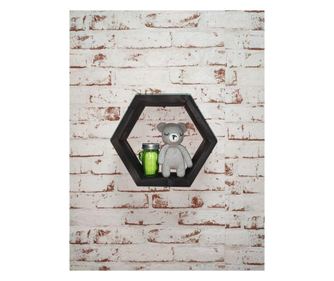 Raft de perete din lemn, in forma hexagonala, tip fagure, cu prindere ascunsa, Carnival, negru, 27.5 x 24 x 9.5 cm
