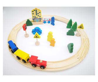 Circuit de tren din lemn cu accesorii 35x23 cm
