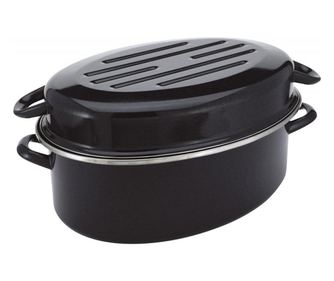Tava cuptor ovala dubla , 36x28x19cm, otel carbon, negru 5.2 L