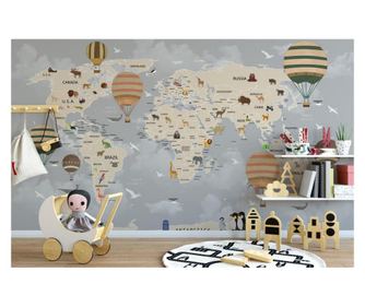 Set 3 zidne tapete World Map Animals and Balloons 91x260 cm