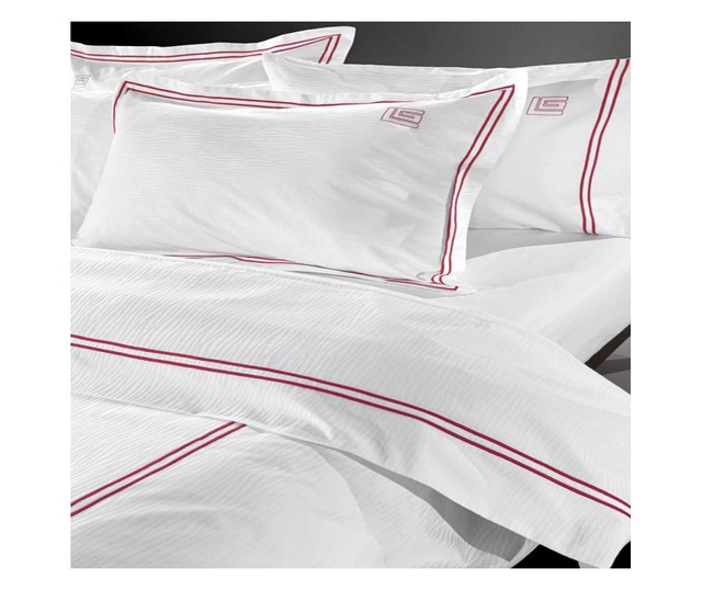 Lenjerie de pat King Pique Satin Guy Laroche, Luxury Line White&Red, bumbac, alb/rosu, 275x250x1 cm