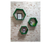 Set 3 rafturi de perete din lemn, in forma hexagonala, cu prindere ascunsa, Carnival, verde 37.5 x 32.5 x 9.5 cm, 32.5 x 28 x 9.