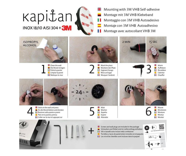 Стойка Kapitan Uno, за Wc хартия, черен мат, неръждаема стомана  16x5x7см