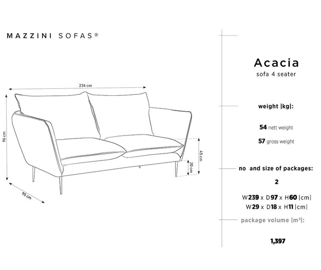 Acacia Dark Grey Négyszemélyes kanapé