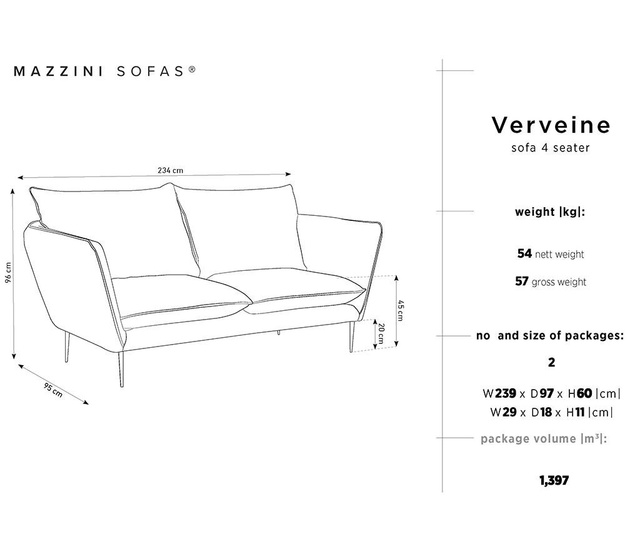 Canapea cu 4 locuri Mazzini Sofas, Verveine Beige, bej, 234x95x96 cm