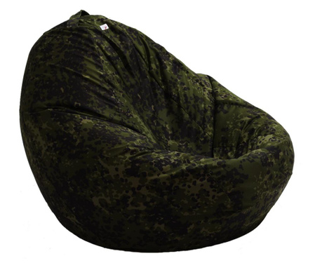 Fotoliu Puf Nirvana Gigant - Army Camouflage (gama Premium) Cu Husa Detasabila Textila, Umplut Cu Perle Polistiren  110x110x90 c