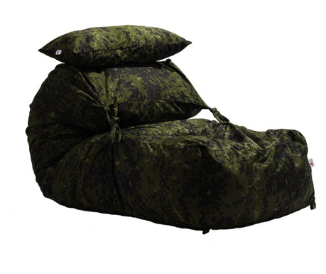 Fotoliu Yoga L + Perna - Army Camouflage (gama Premium) Umplut Cu Fulgi De Burete Memory Mix®  180x60x25 cm