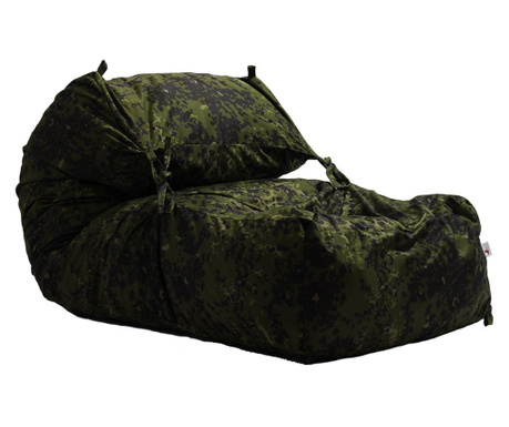 Fotoliu Yoga Xl - Army Camouflage (gama Premium) Umplut Cu Fulgi De Burete Memory Mix®  200x75x35 cm