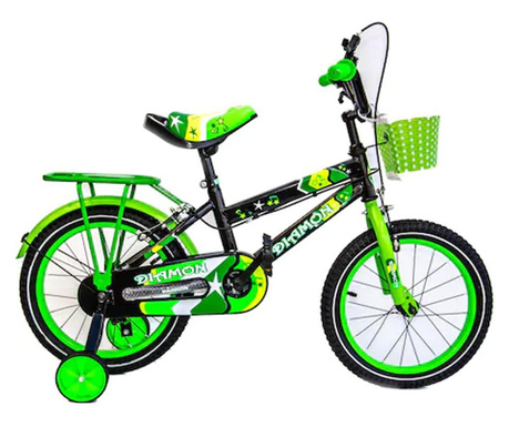 Bicicleta GoKart™ Diamon 16 inch 4-6 ani roti ajutatoare, aparatoare noroi, sonerie, cosulet jucarii + portbagaj