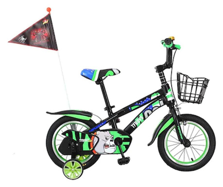 Bicicleta GoKart™ TFBoys 16 inch 4-6 ani roti ajutatoare, aparatoare noroi, sonerie, cosulet jucarii
