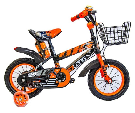 Bicicleta GoKart™ Long 12 inch 2-4 ani roti ajutatoare silicon, cosulet metalic, aparatoare noroi, sonerie + cadru otel