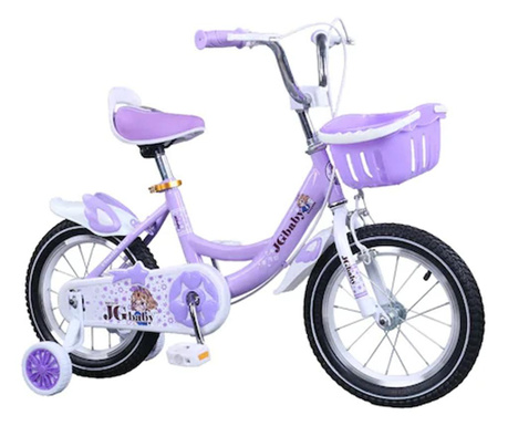Bicicleta GoKart™ JGBaby 14 inch 3-5 ani roti ajutatoare silicon, aparatoare noroi, sonerie, cosulet + portbagaj