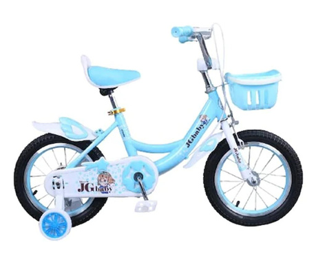 Bicicleta GoKart™ JGBaby 14 inch 3-5 ani roti ajutatoare silicon, aparatoare noroi, sonerie, cosulet jucarii + portbagaj spatar
