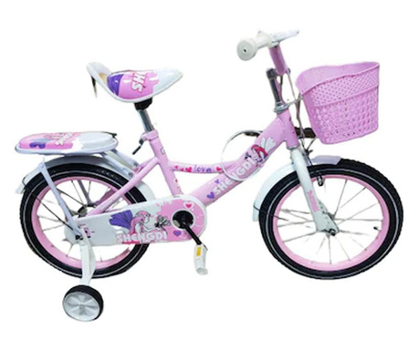 Bicicleta GoKart™ Ary-Zane 14 inch 3-5 ani roti ajutatoare, aparatoare noroi, sonerie, cosulet jucarii + portbagaj spatar