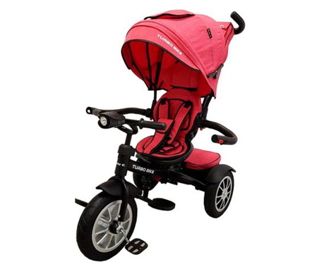 Tricicleta cu copertina rosu Go kart + far luminos + roti din cauciuc + cadru metalic