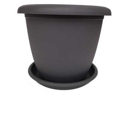 Ghiveci decorativ Terrae 40 cm, gri antracit, 21.5l, cu tava, Plastecnic