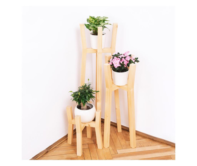 Set suporturi pentru flori din lemn masiv, tip stalpi 100x20 cm (diametru)
75x20 cm (diametru)
30x20 cm (diametru)