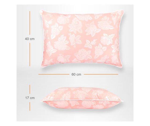 Perna Pernador cu puf si pana de gasca, 40cm x 60cm, roz cu trandafiri argintii
