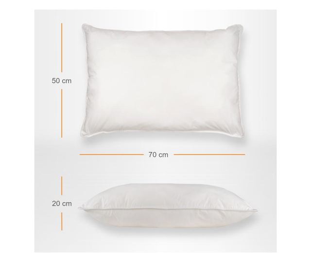 Set de 2 Perne cu puf si pana de gasca, 50cm x 70cm, alb Pernador