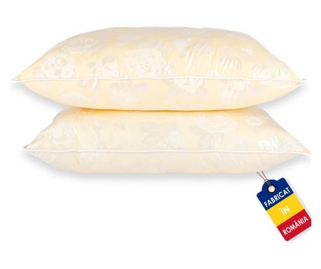 Set de 2 Perne cu puf si pana de gasca, 50cm x 70cm, flori mov