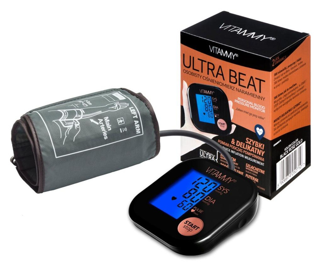 Апарат за измерване на кръвно Vitammy Ultra Beat, 22-42см, Черен/Розов