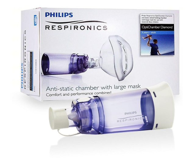 Crush digestion Out Camera de inhalare 5 ani - adulti, Philips Respironics Optichamber Diamond,  masca marime L - Vivre