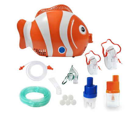 Aparat aerosoli RedLine Healthy Fish PRO, 3 masti, 2 pahare de nebulizare, nebulizator cu compresor, design prietenos pentru cop