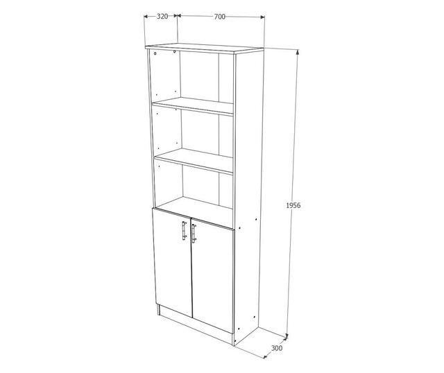 Biblioteca haaus Flint, cu Usi Inferioare si 2 Polite, Wenge, 70 x 32 x 196 cm
