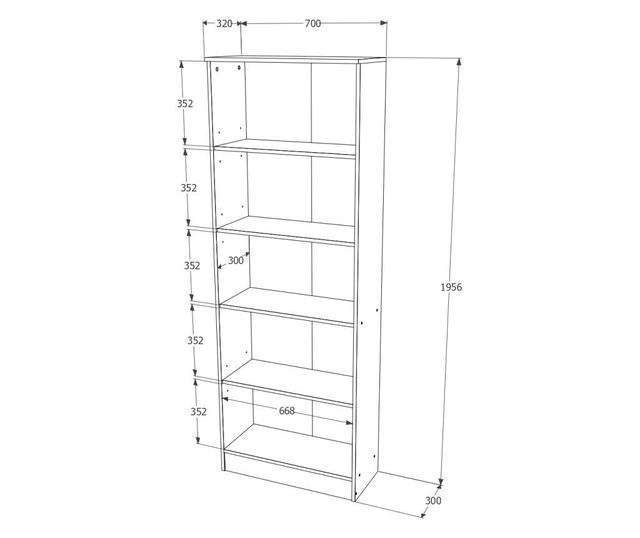 Biblioteca haaus Flint, cu Usi Inferioare si 2 Polite, Wenge, 70 x 32 x 196 cm